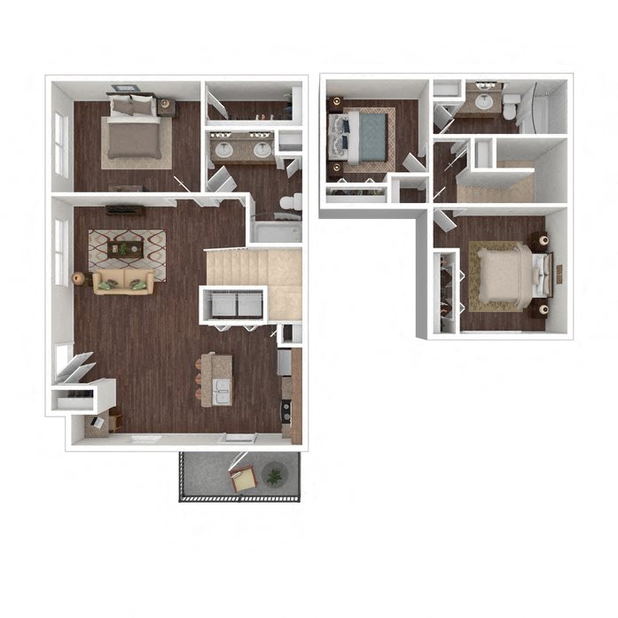 Three Bedroom Two Bathroom Floor Plan 1,289 Square Feet